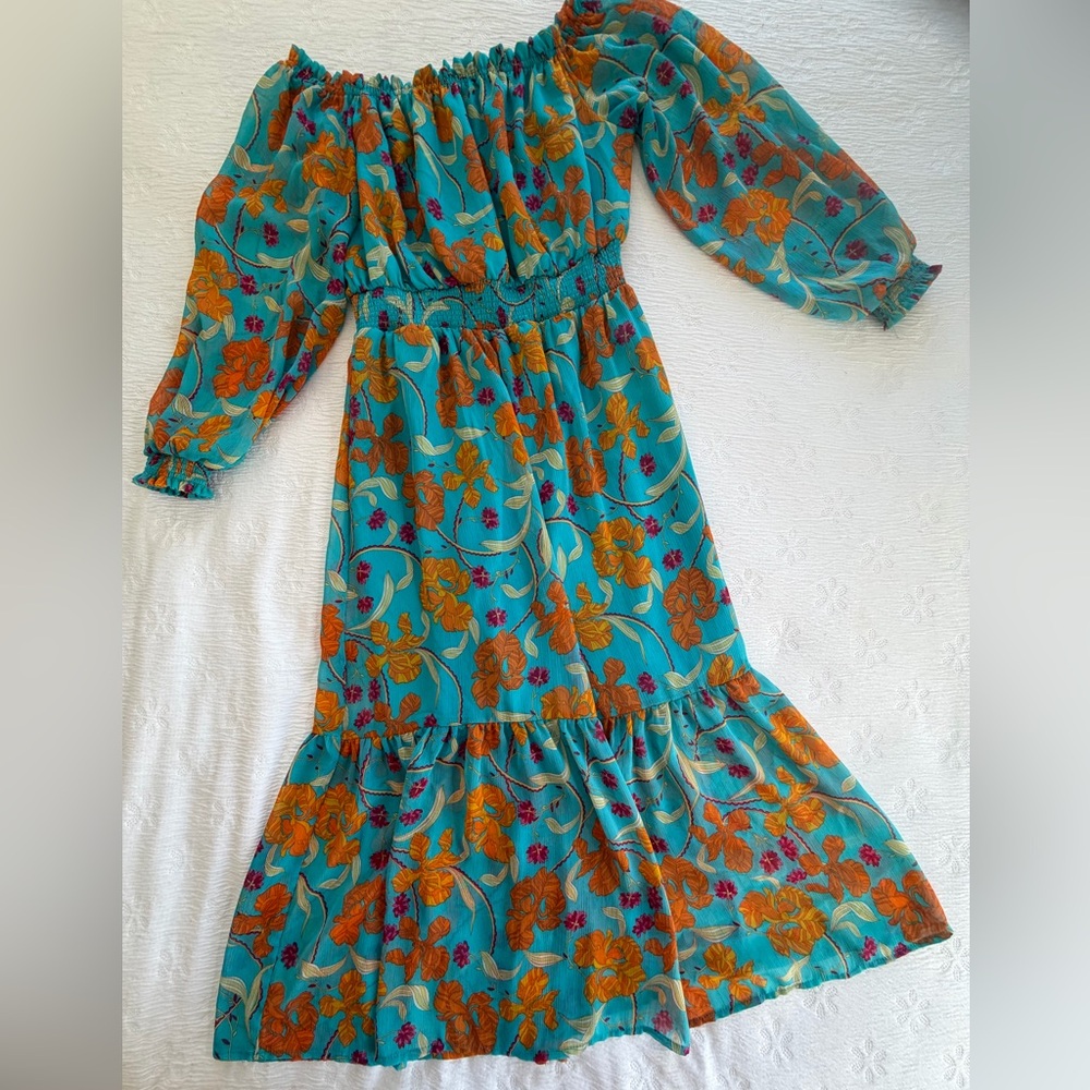Sophia Vergara Summer Maxi Dress teal orange floral size M - Picture 6 of 10